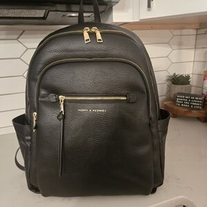 Poppy & Peonies Black Backpack with Gold Accents